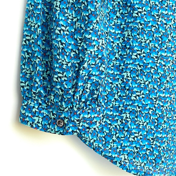 J. Crew Silk Blend Floral Blouse Peasant Flower-Patch Tie Neck Long Sleeve Blue - Picture 3 of 16